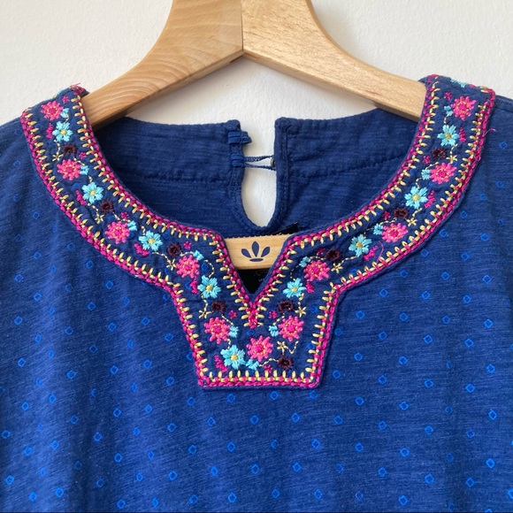 Lucky Brand Blue Boho Embroidered Flower Print Tiered Empire Dress Girls XL 16 - Picture 3 of 8